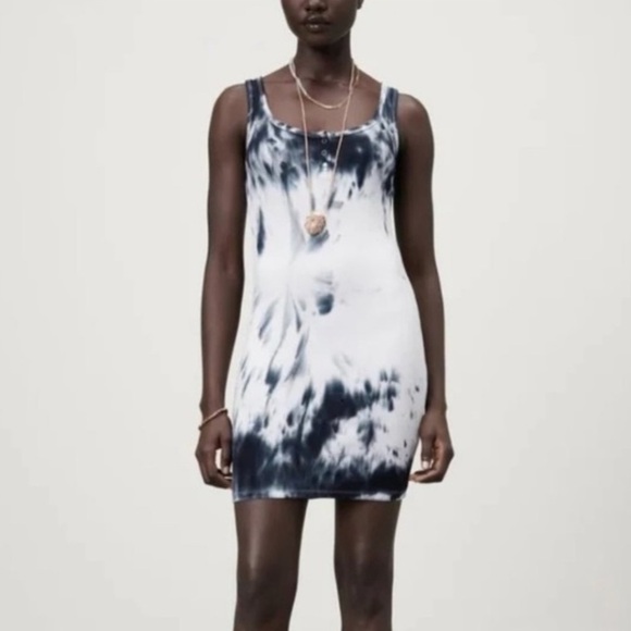 Zara Dresses & Skirts - Zara Tie Dye Black and White Bodycon Henley Tank Dress size M